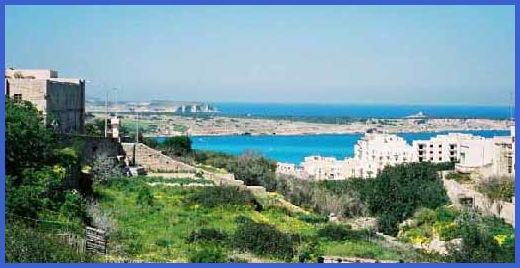 Mellieha Bay and Marfa Ridge beyond, seen from Mellieha Town.